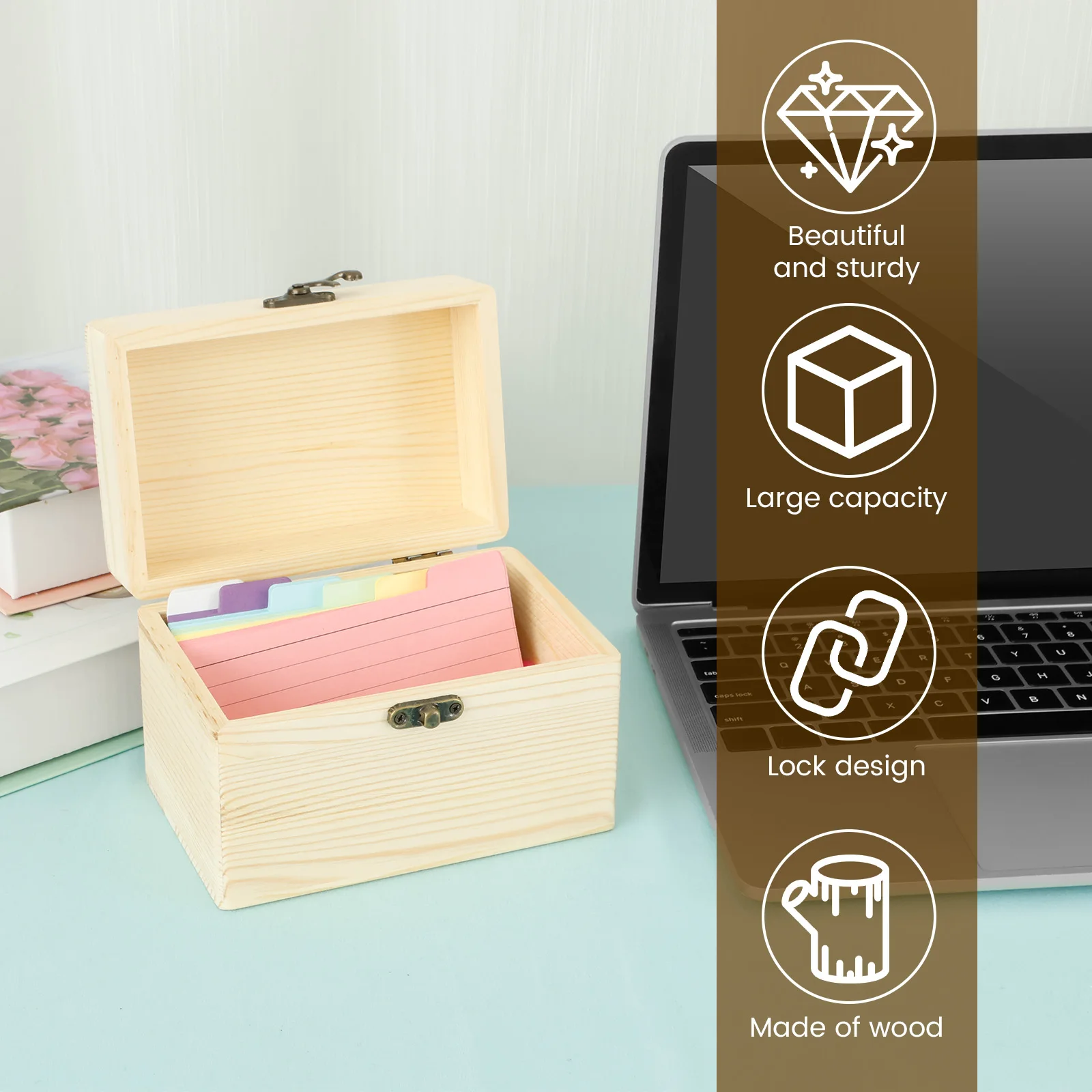 Wooden Business Card Storage Box Organizer
