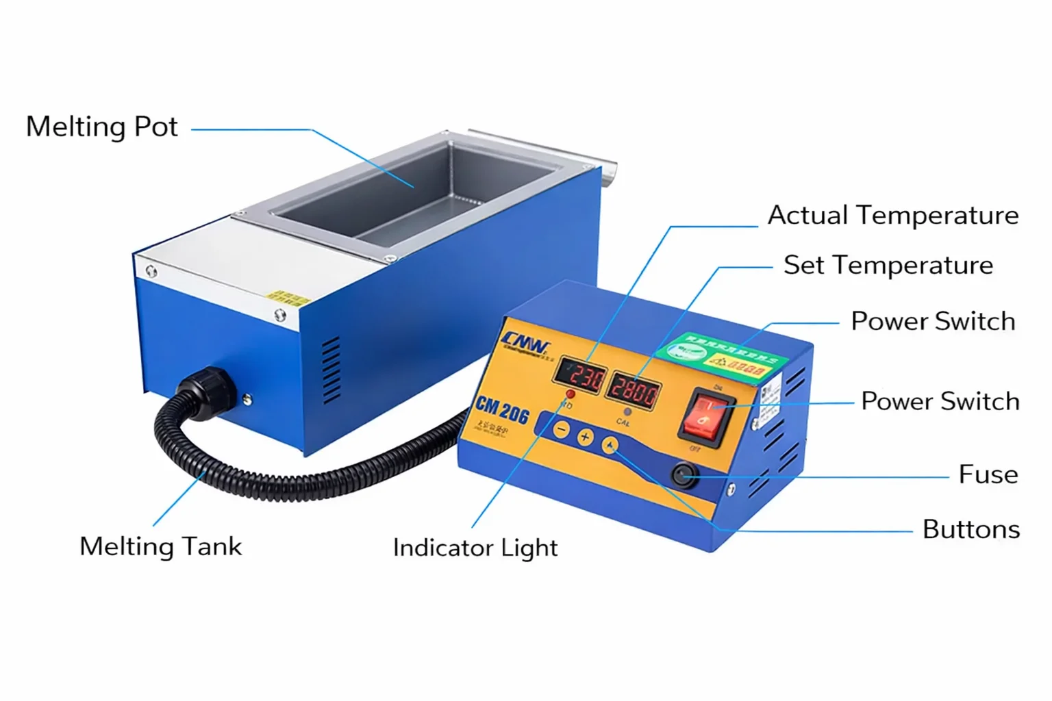 CM302 1500W Split Soldering Pot Titanium Alloy Bath 600°C Lead-Free Desoldering Furnace 300×100×45mm detail image 1
