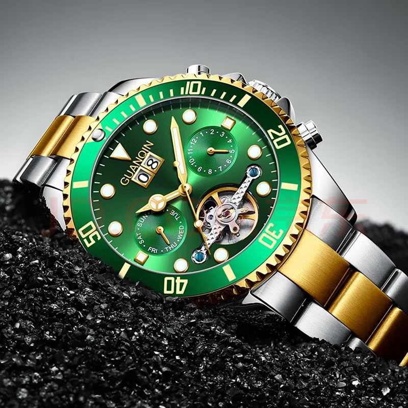 GUANQIN Orologio meccanico automatico originale da uomo, 42 mm, quadrante grande, scheletro, data, settimana, orologi da polso da uomo di lusso di alta marca_voghion.com