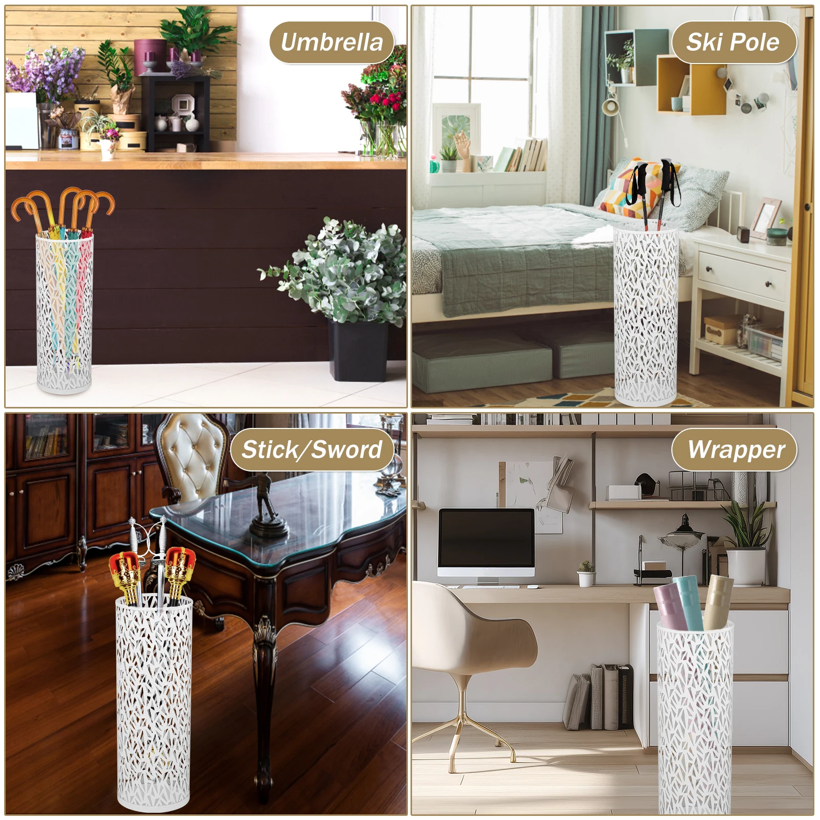 Umbrella Holder Umbrella Storage Rack Umbrella Holder Umbrella Stand Rack Freestanding Round Metal Organizer Bins Home Waterproof Walking Sticks Storage Rack