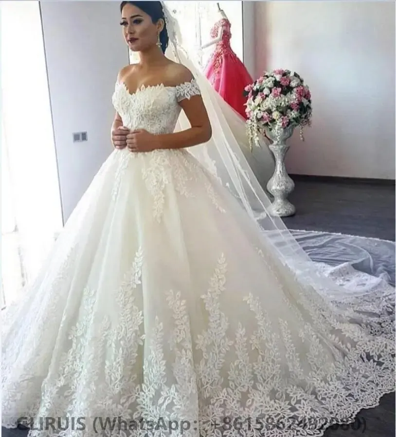 

2023 Plus Size Bridal Tulle Robes De Mariage Backless White Off the Shoulder Wedding Dress Vestidos De Novia