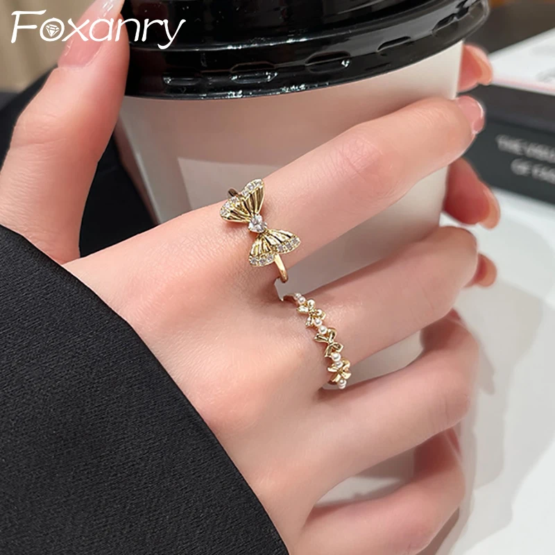 Женское кольцо FOXANRY С Розовыми Фианитами обручальное с сердечком модное