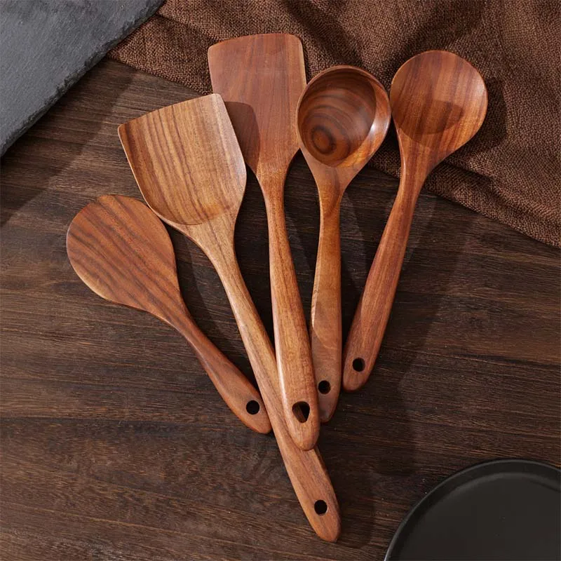Complete Wooden Kitchen Set, 5 Utensils - Durable & Multiple Sizes (Up to 13.3in) for Christmas Feast Prep and Everyday Use