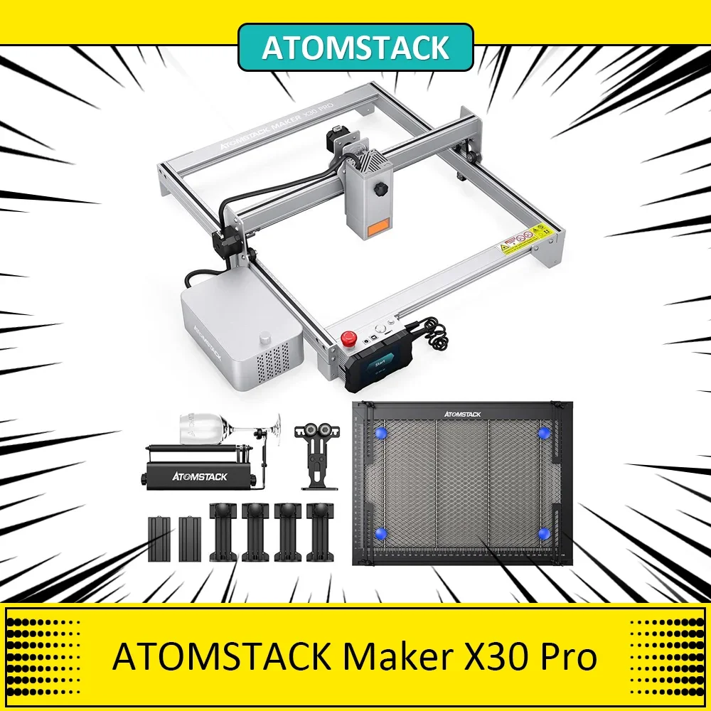 Atomstack Maker X30 Pro Laser Engraver Cutter 33W Laser Power Air Assist + R3 Roller + F1 Piastra A Nido D'Ape, Controllo App 400*400Mm