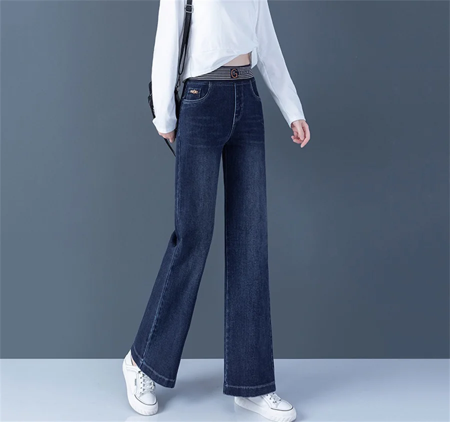 High Waist Wide Leg Denim Pants For Women Vintage Fashion Loose Vaqueros Pantalones Korean Stretch Casual Straight Jeansy New