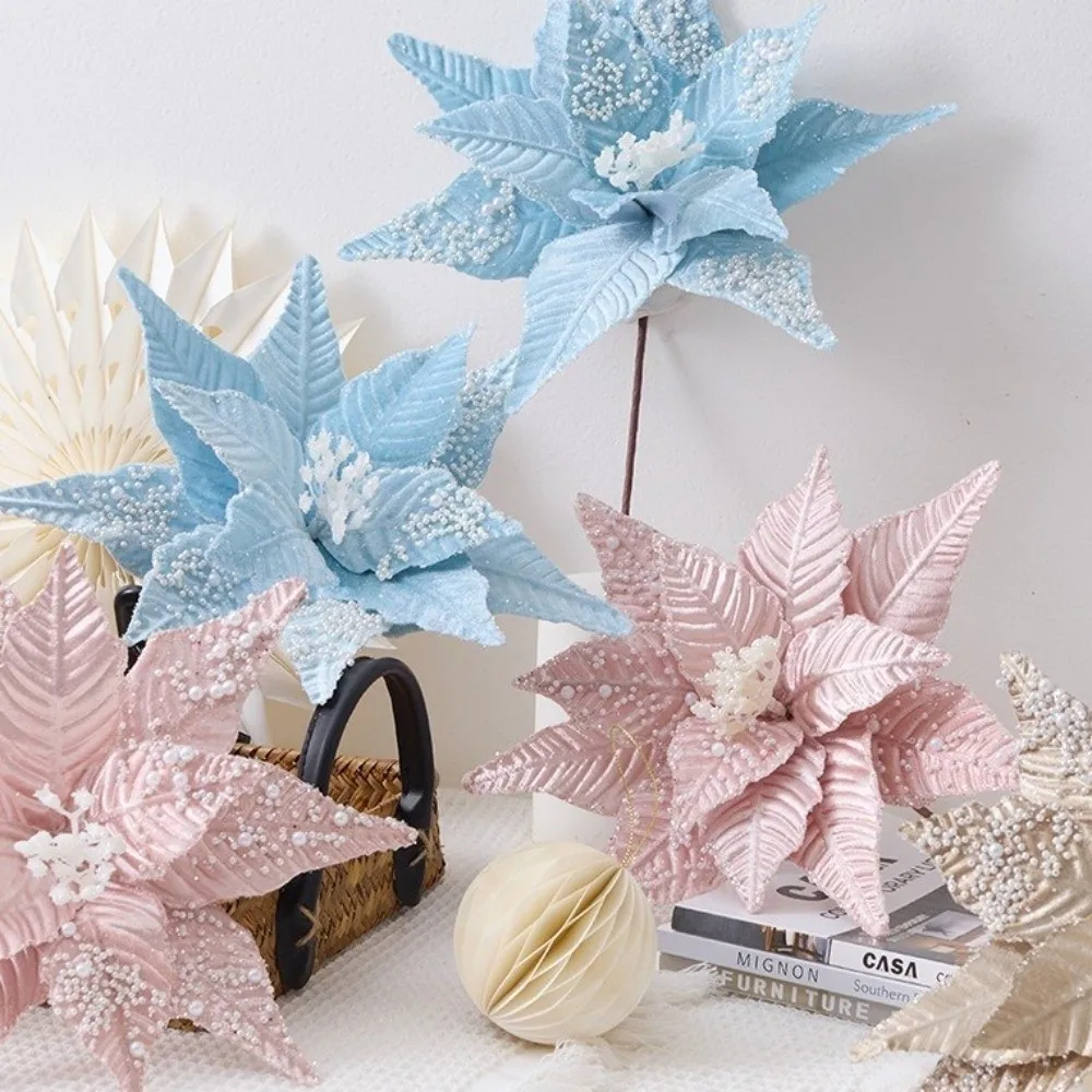 Artificial Poinsettia Flower Christmas Decoration Pink White