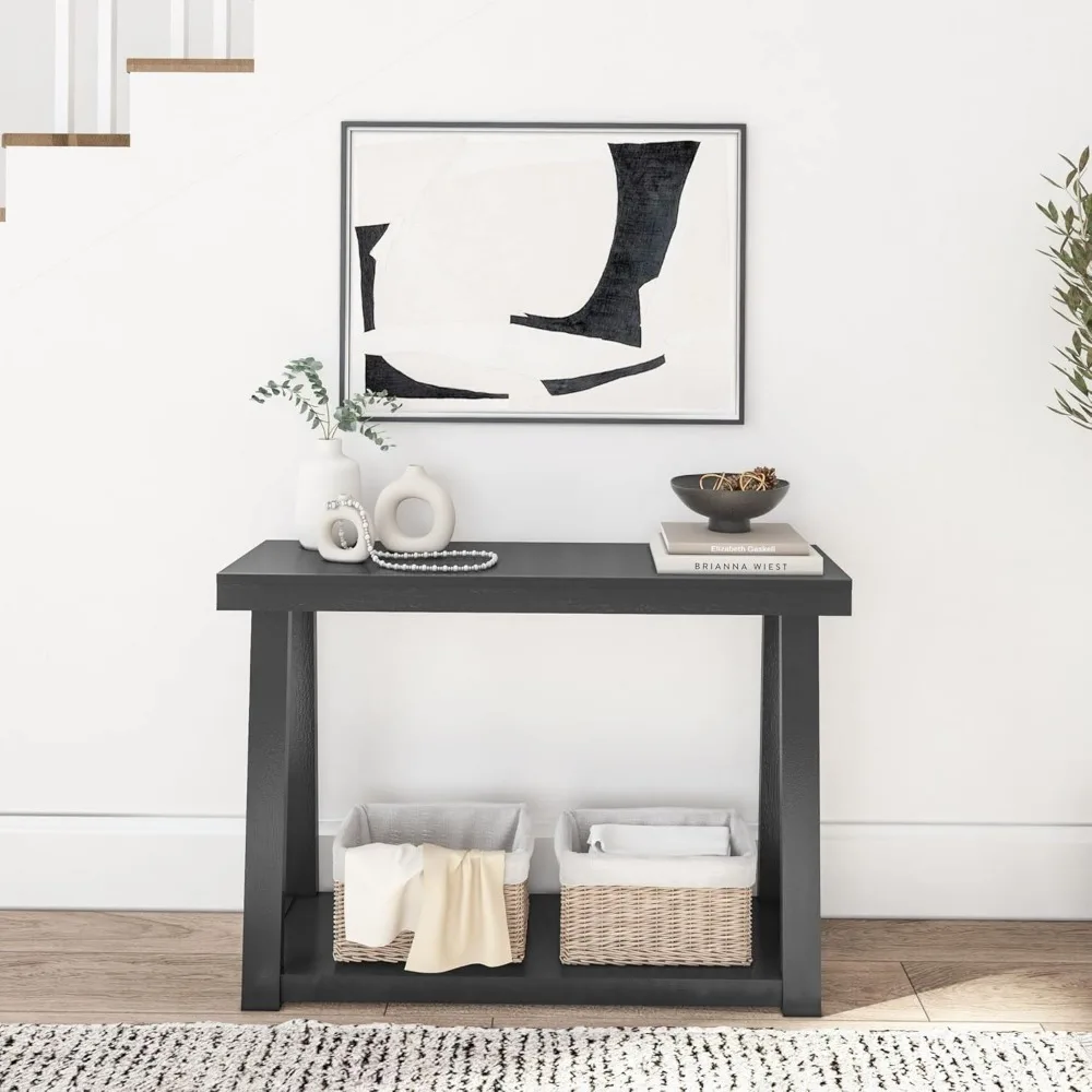 Solid Wood Console Table with Storage 46.25 Inch Sofa Table with Shelf Narrow Entryway Table for Hallway  Behind The Couch 2