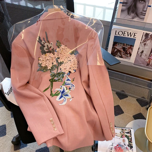 Blazer bordado Floral hecho mano para mujer, abrigo de flores trajes de chaqueta, cárdigan de doble botonadura, prendas de vestir, Tops de lujo, Primavera - AliExpress