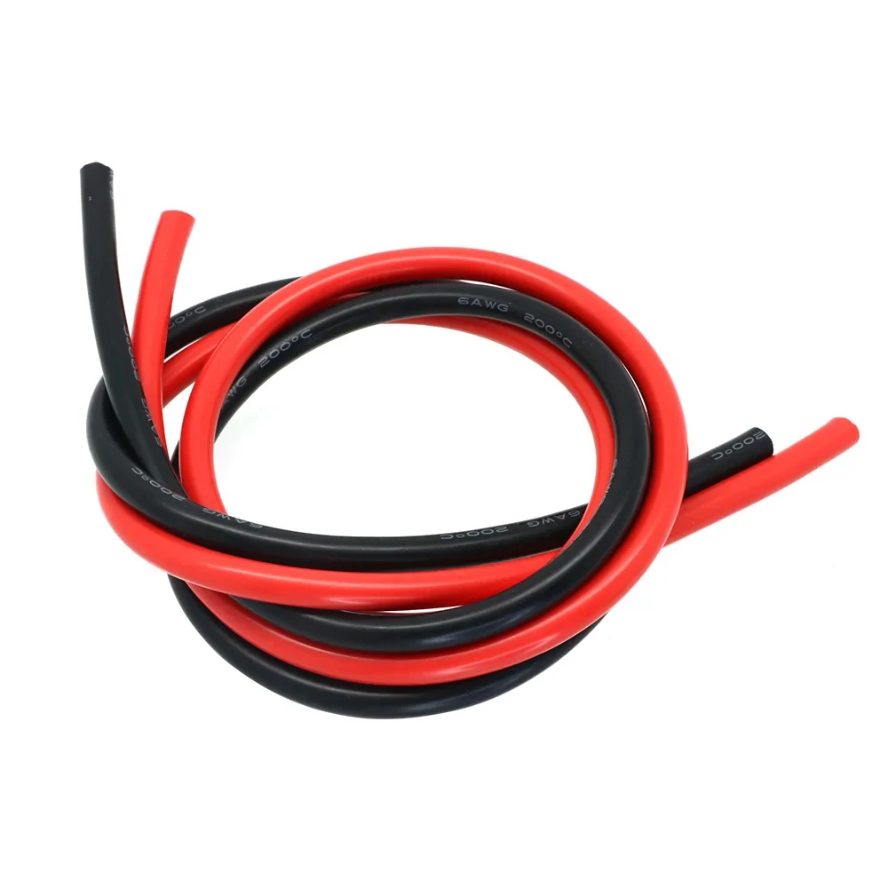 2 Meter/Lot Superweiches Silikonkabel-Set Rot & Schwarz Hitzebeständiges Kabel mit Stärke 10 12 14 16 18 20 22 24 26 AWG (1 Meter Rot + 1 Meter Schwarz)