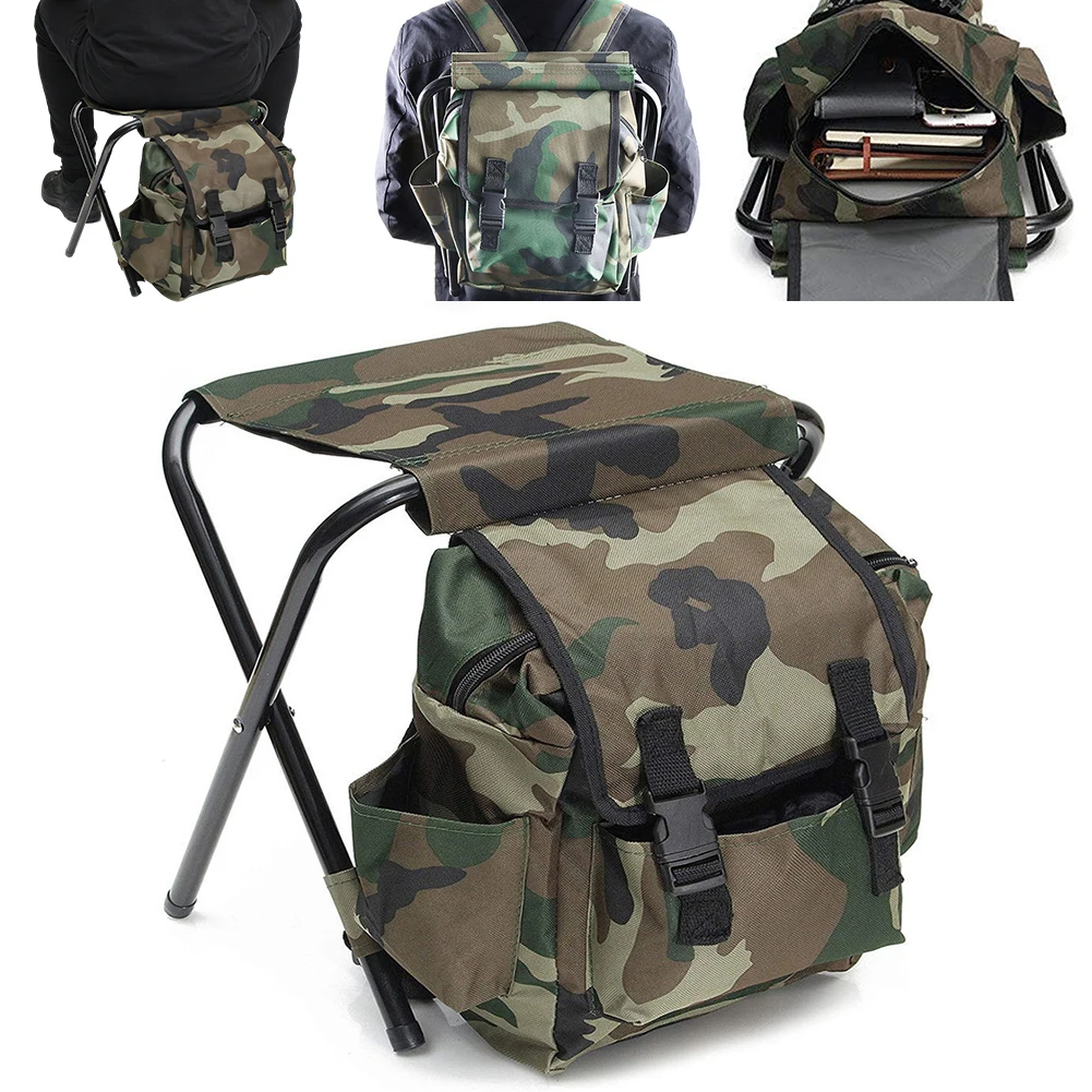Rucksack mit Stuhl, Tragbarer Outdoor-Angelstuhl, Angelausrüstungstasche, Klapphocker mit Tasche zum Angeln, Camping, Reisen – Detail 2