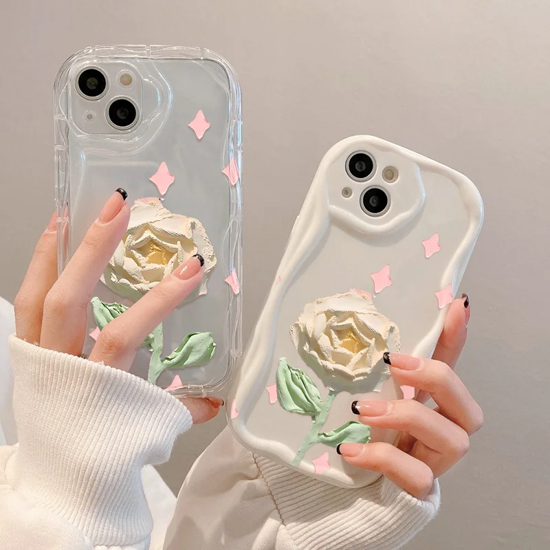 

Rose Flower Wavy Phone Case For iPhone 11 Pro Max Case 14 13 12 Pro Max X XR XS Max SE 2022 7 8 14 Plus Fundas Coque Soft Cover