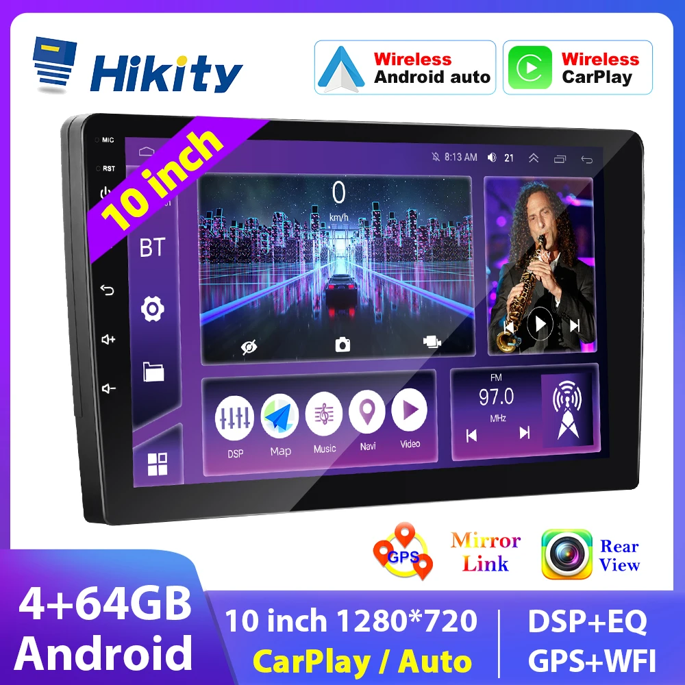 

Hikity Android 8core 4+64G Car Radio 10" IPS Screen High Definition GPS Navigation Bluetooth DSP Universal Car Multimedia Player