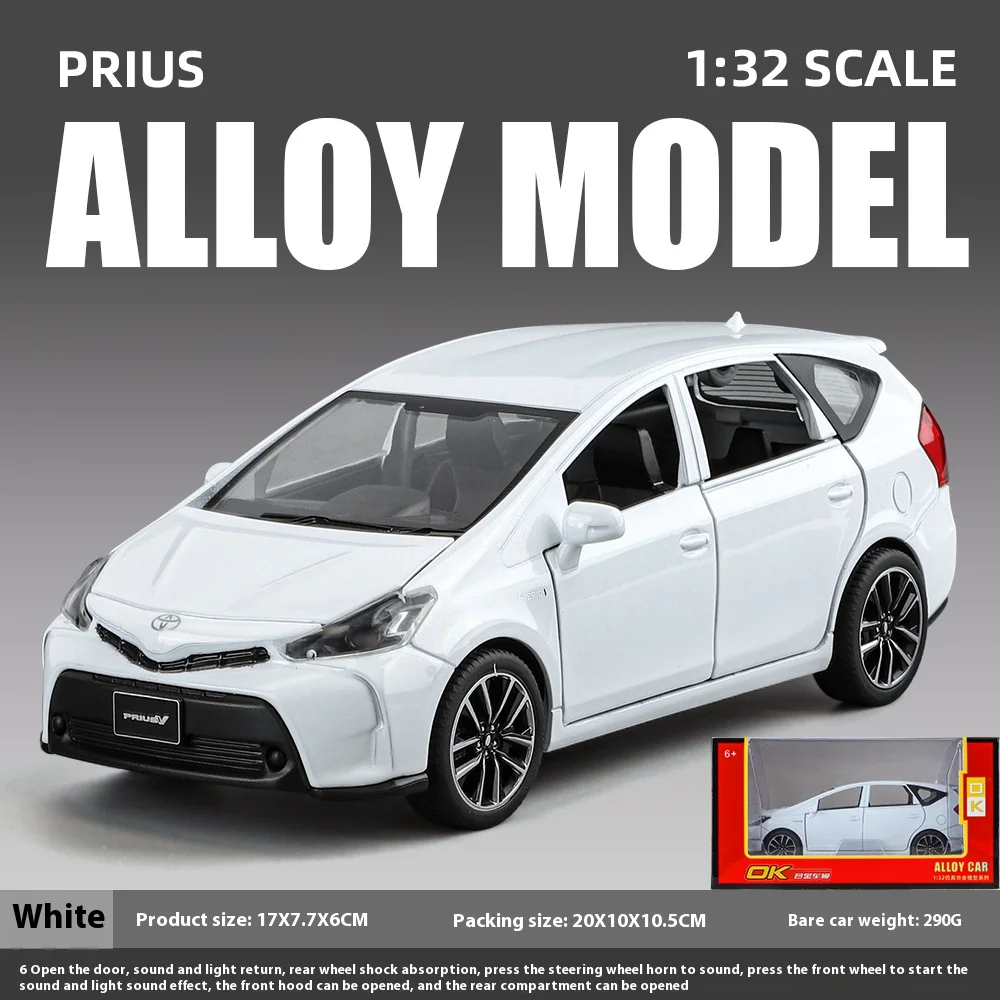 1:32 Toyota Prius Alloy Car Toy Diecast with Sound & Light Features - Pull Back Action Collectible Display Ornament