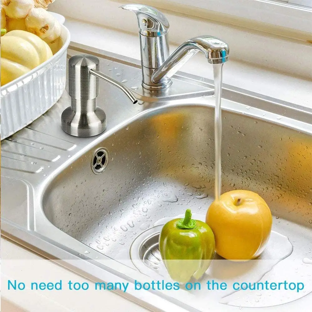 Stainless Steel Kitchen Sink Mounted Liquid Soap Dispenser Countertop Water Pump No-spill Extension Tube Lotion Dispenser 5