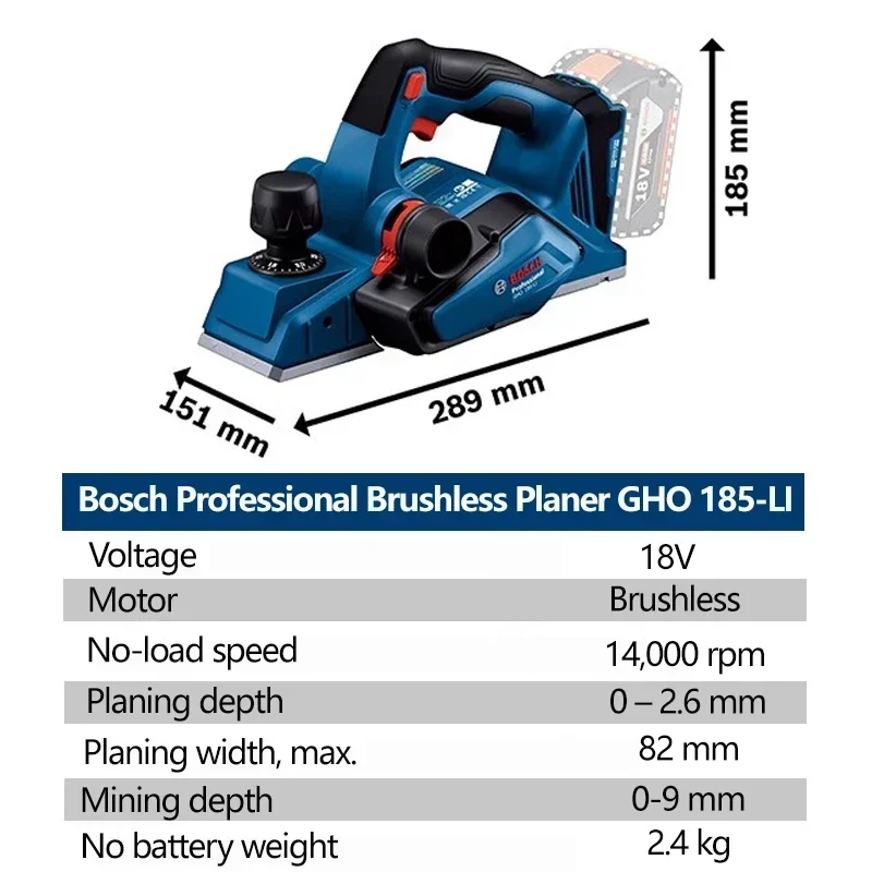 Wood Electric Planer Bosch GHO 185-LI Brushless Cordless Electric Planer for Woodworking