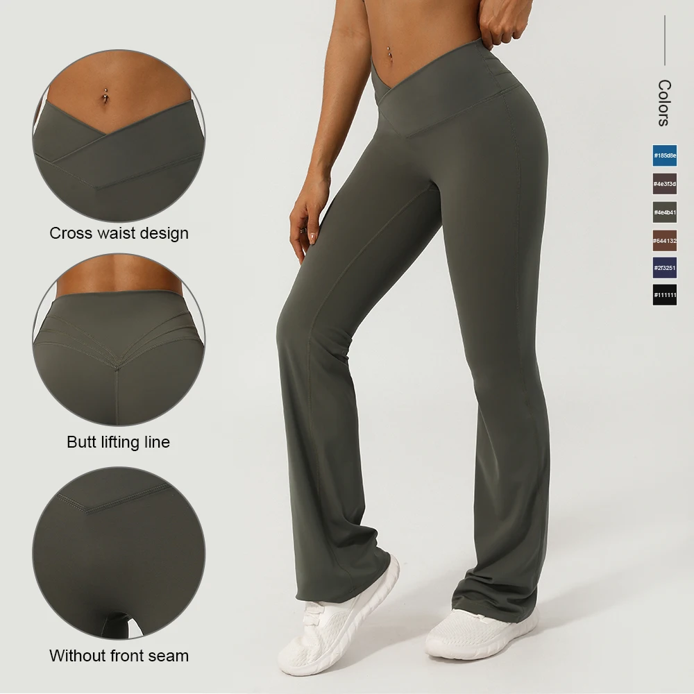V-Cross Fitness Flare Yoga Leggings – Wide-Leg Workout Pants 1