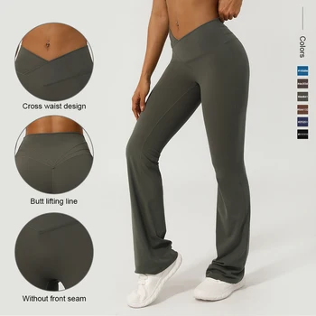 V-Cross Fitness Flare Yoga Leggings – Wide-Leg Workout Pants 1