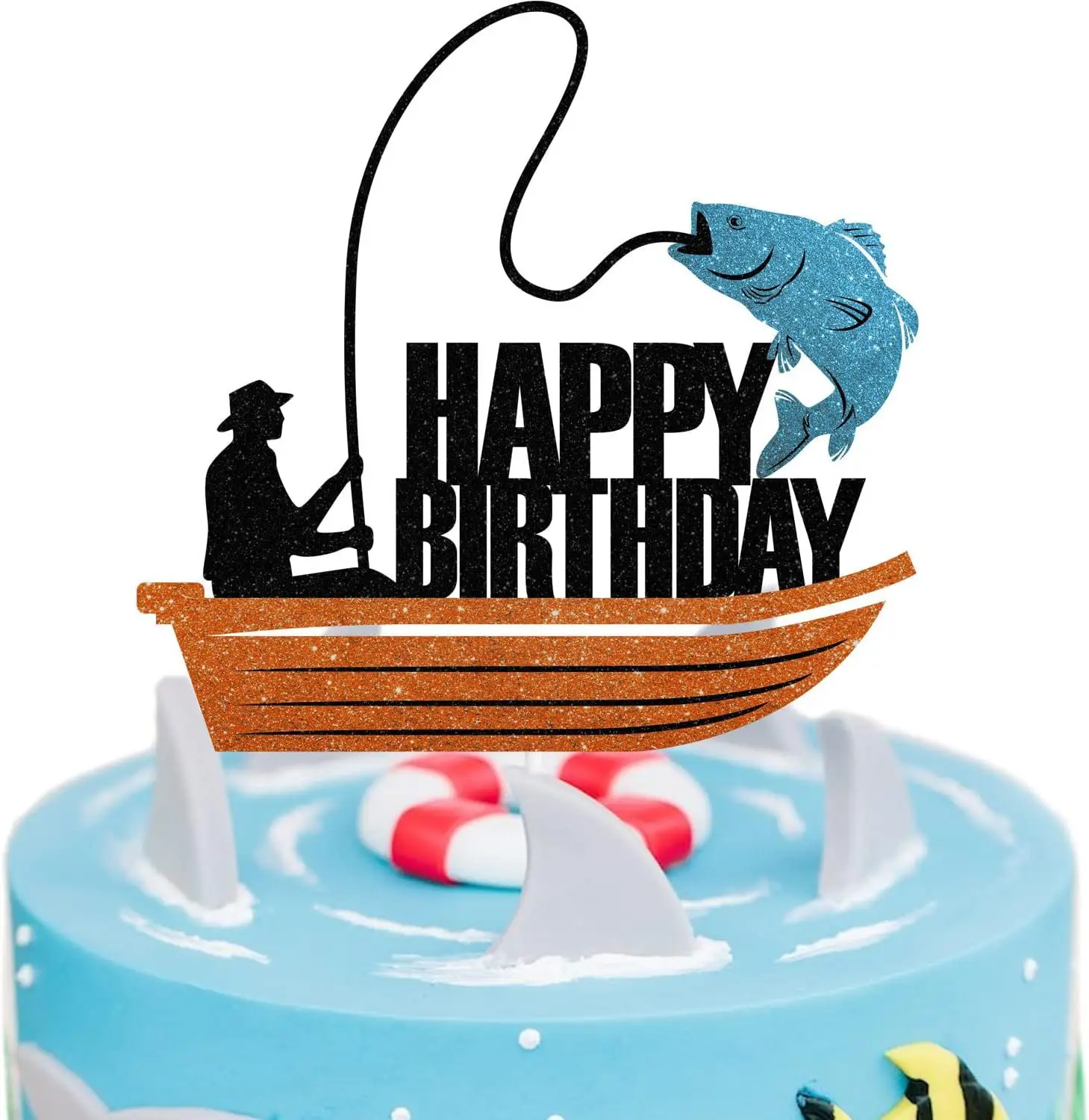 Cake Topper Cake Toppers Cake Decorations Cupcake Supplies Birthday Party Supplies Party Decorations Cake Baking Tools Fish Cake Topper Go Fishing Fisherman Fisher Boat Man Happy Birthaday Kids Party Cupcake Toppers Decoration Baking Supplies DIY