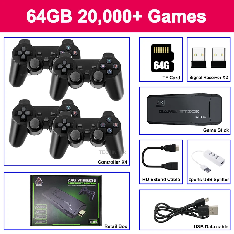 Console De Jeu Rétro Avec 20 000+ Jeux - 2 Manettes Sans Fil - Sortie HDMI 4K - Plug & Play - Cadeau Gaming
