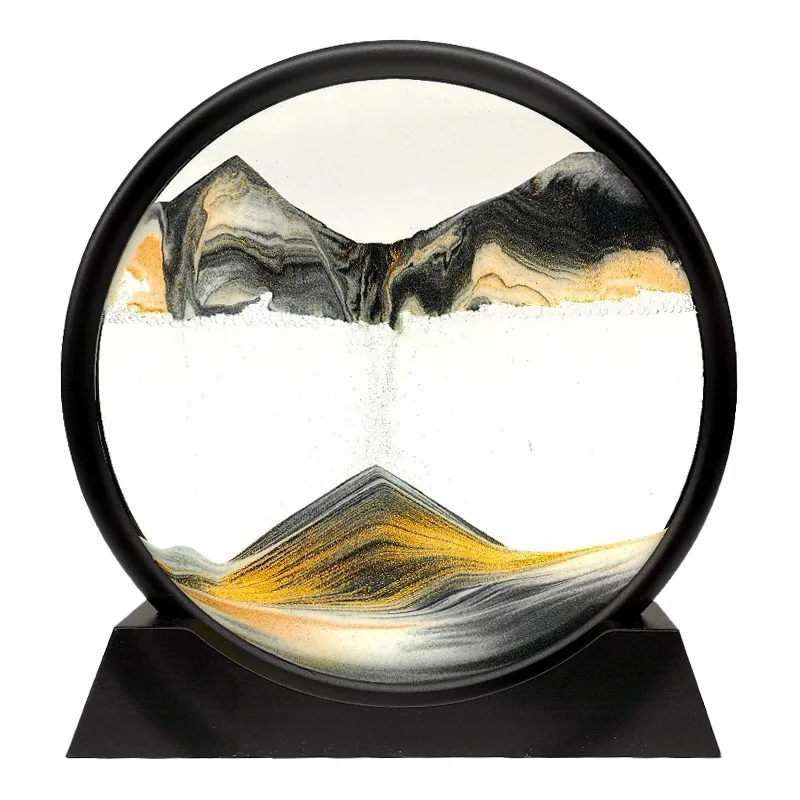 Moving Sand Art Picture Round Glass 3D Deep Sea Sandscape In Motion Display Flowing Sand Frame Sand Painting 