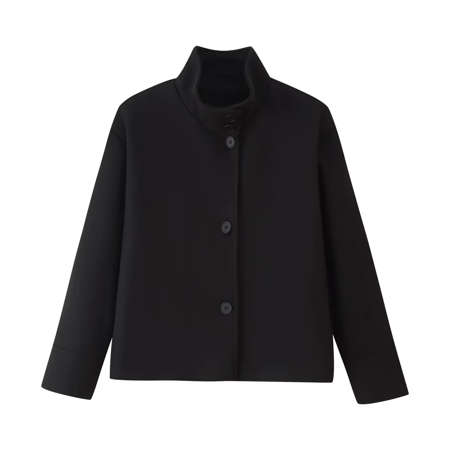 2025 Autumn Dark Blue Jacket Women Single Breasted Stand Collar Loose Female Coat Casual Style Lady Street Short Outwear Tops