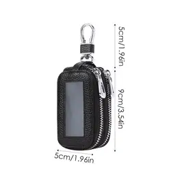 Elegant PU Leather Key Fob and Coin Holder with Keyring (Black)