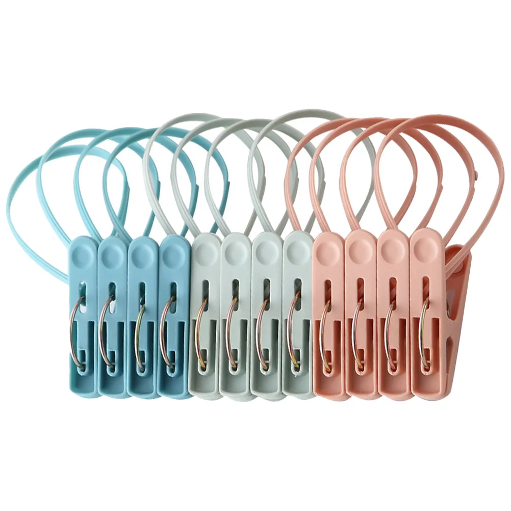

12pcs Windproof Clothes Clips Quilt Fixing Clamps with Lanyards for Clothesline