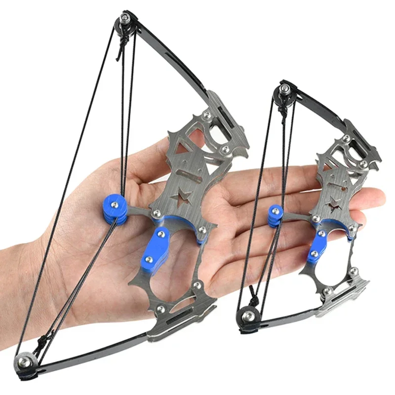 Indoor and Outdoor Decompression Bowstring Set 2 Size Mini 304 Stainless Steel Compound Bow Small Pulley Bow Arrow Shooting Toy outdoor camping toys rubber band toys