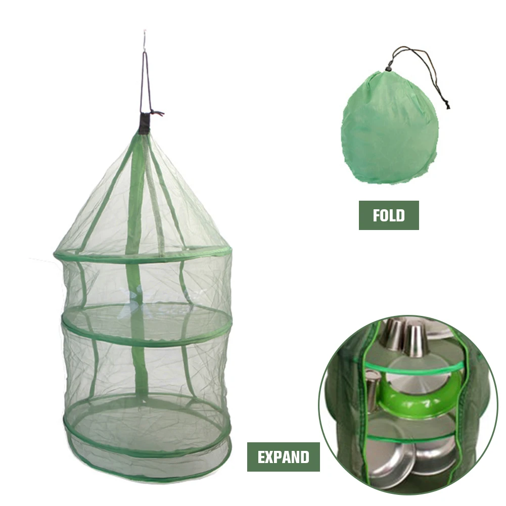 Hanging Mesh Dish Dryer Breathable Fish Drying Racks Multifunction Fish Drying Net Dustproof for Vegetables Fruits 3 Layers