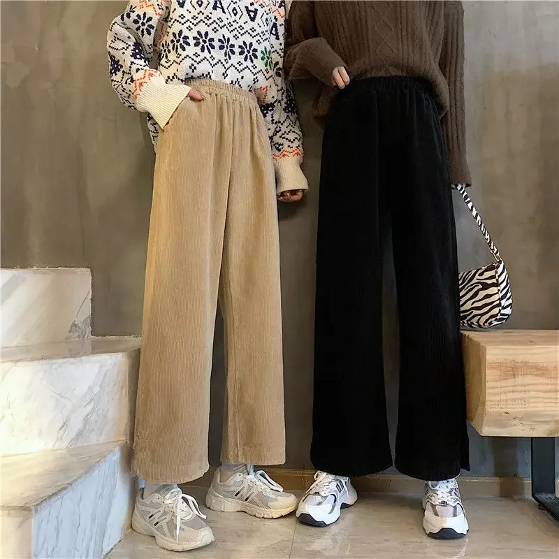 Wide Leg Pants Women's Autumn and Winter 2023 Retro Disc Buckle High Waist Slimming Corduroy Fashion Wide Leg Casual Trousers