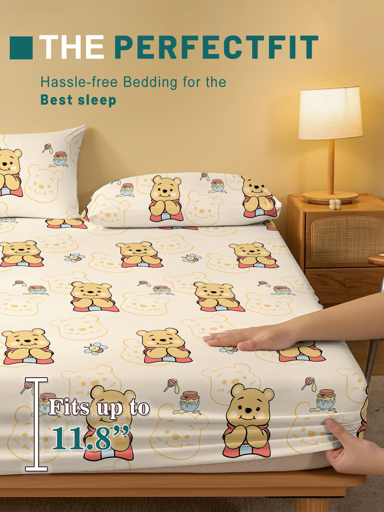 1 Cartoon Cute animal bear Printed Matte Fitted Sheet, Bedroom Printed Bed Cover, Bedding (Excluding Pillowcases) 3