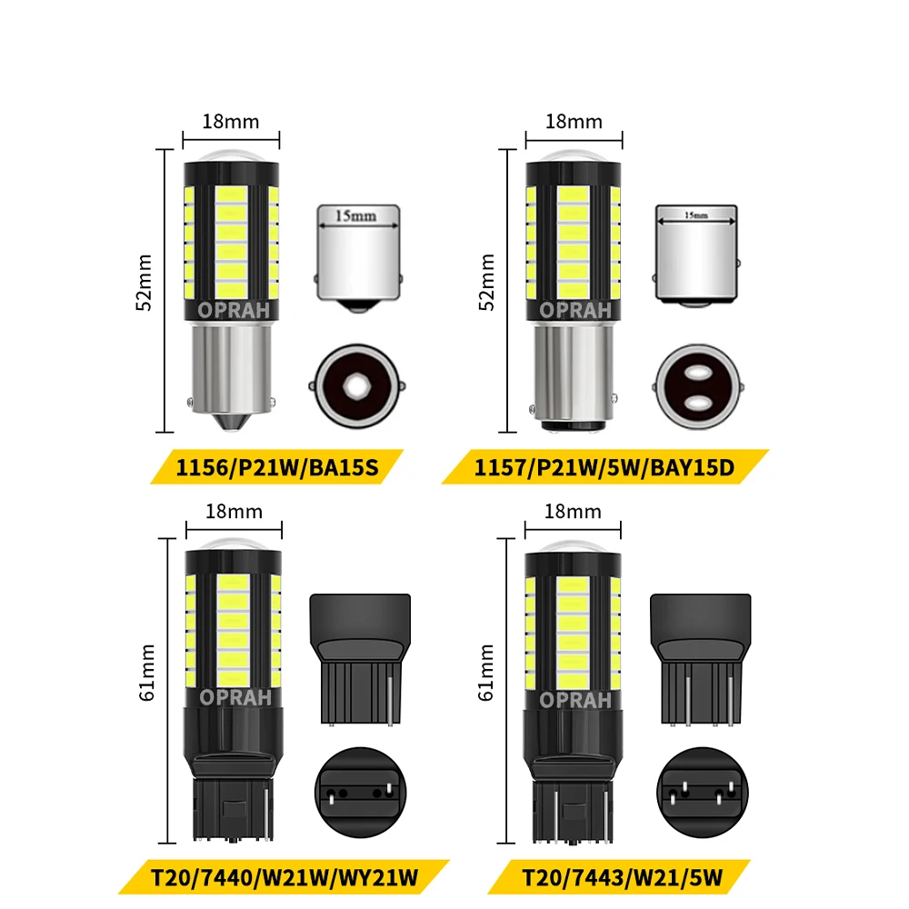 ڵ Ʈ  ȣ  DRL   LED , 12V, 24V, 1156, BAU15S, 1157, BAY15D, T20, 7440, 7443 ĵ, 33 x 5630SMD, 10 