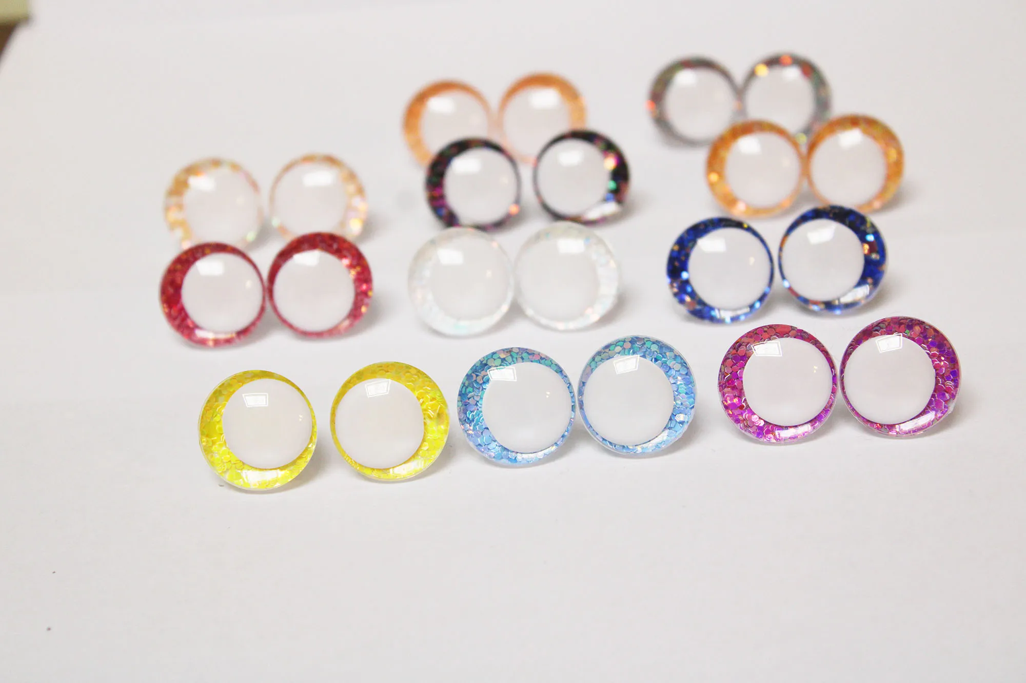 10PAIRS  14MM TO 35MM WHITE PUPIL 3D COMICAL ROUND GLITTER TOY EYES COLORFUL DOLL EYES -T10 2