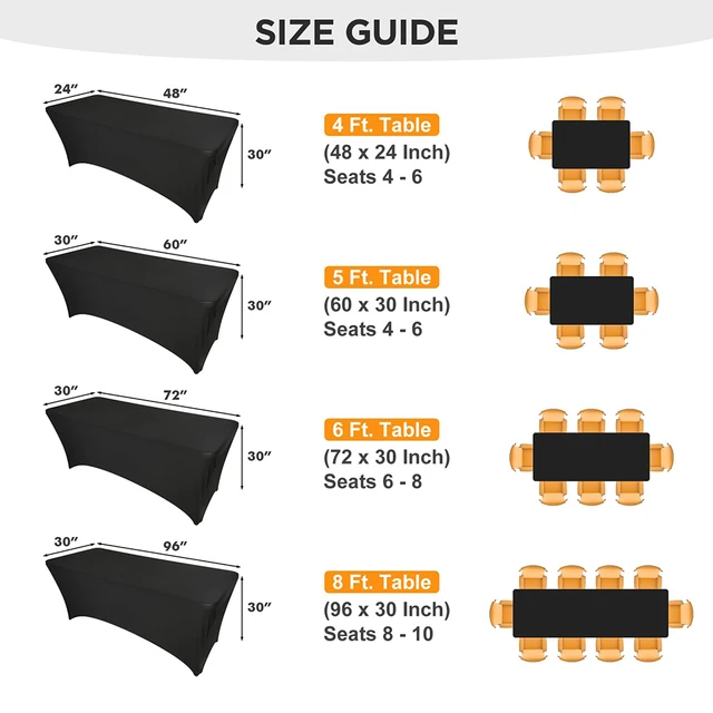 1/2 paquet, nappe en Spandex noir de 6 pieds pour Table rectangulaire et pliante, couverture de Table extensible et ajustée, résistante aux rides de 6 pieds pour fête 5