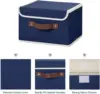 4PCS Storage Bins with Lid PU Leather Handles Storage Boxes PP Plastic Board Decorative Foldable Lidded Cotton Linen Fabric Home 3