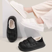 Waterproof Non-Slip Winter Home Shoes Women Comfort Soft Sole Plush House Slippers Woman Solid Color Warm Cotton-Padded Shoes 1