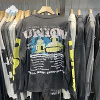 Meilleure qualité coton Vintage lavé noir surdimensionné à manches longues T-Shirt lettres graphiques impression jaune Logo RRR123 T-Shirt étiquettes 2