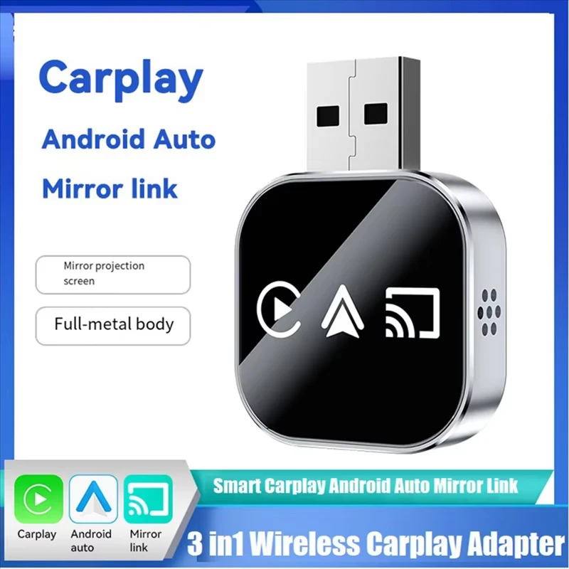 3 in 1 Wireless Carplay Mirror Link Adapter Wired to Wireless Conversion Plug & Play for Wired Carplay 2026