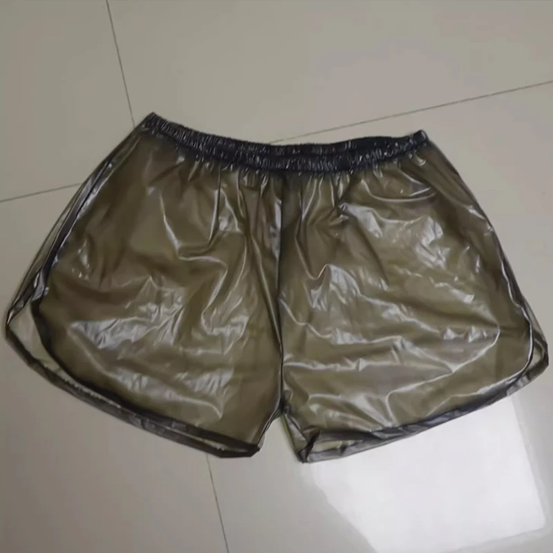섹시한 커플 투명 PVC 복서 반바지, 감싸진 가장자리 둥근 부드러운 부드러운 조용한 ABDL 플라스틱 바지, 누출 방지 기저귀 팬티