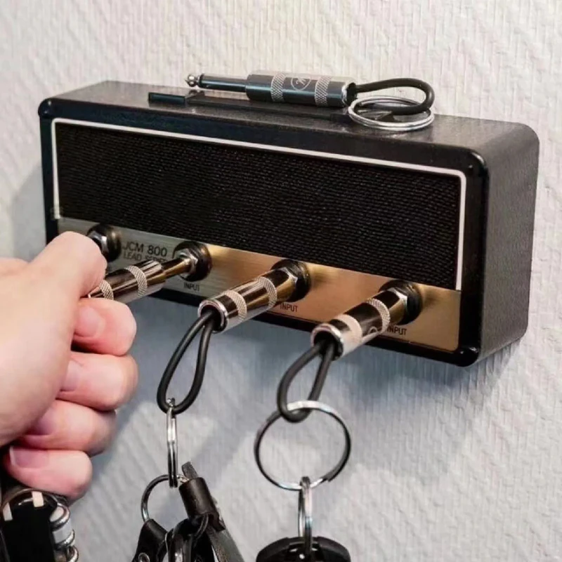 Retro Radio Wall Mounting Key Holder Vintage Guitar Keychain with 4 Plugs Creative Wall Hangers Rack Home Decoration Hooks Gift 3
