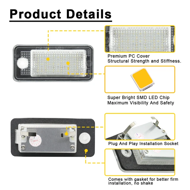 Luci Targa LED GSOWO Per Audi - Bianco Freddo 6500K - Compatibile Con Q7, A8, A6, A4, A3, S3, RS6 - Facile Installazione - Foto 9