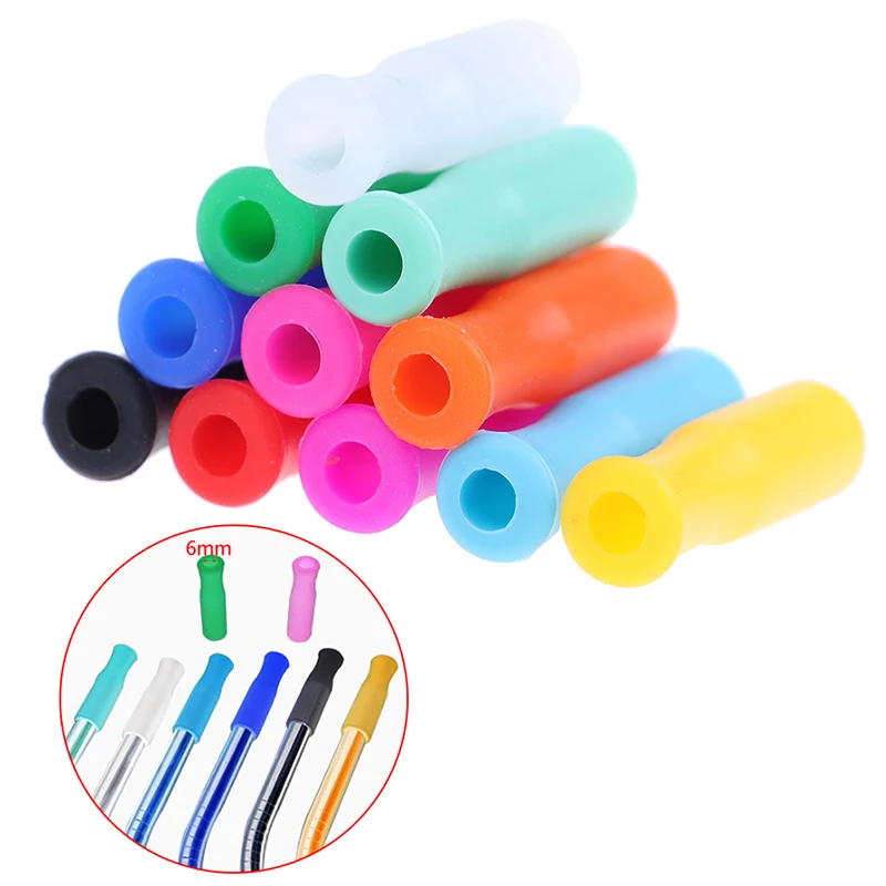 

10Pc Caps Anti-scald Teeth Protector Bar,Reusable Stainless Steel Straw Food Grade Accessories Silicone Tips 6mm Silicone Nozzle