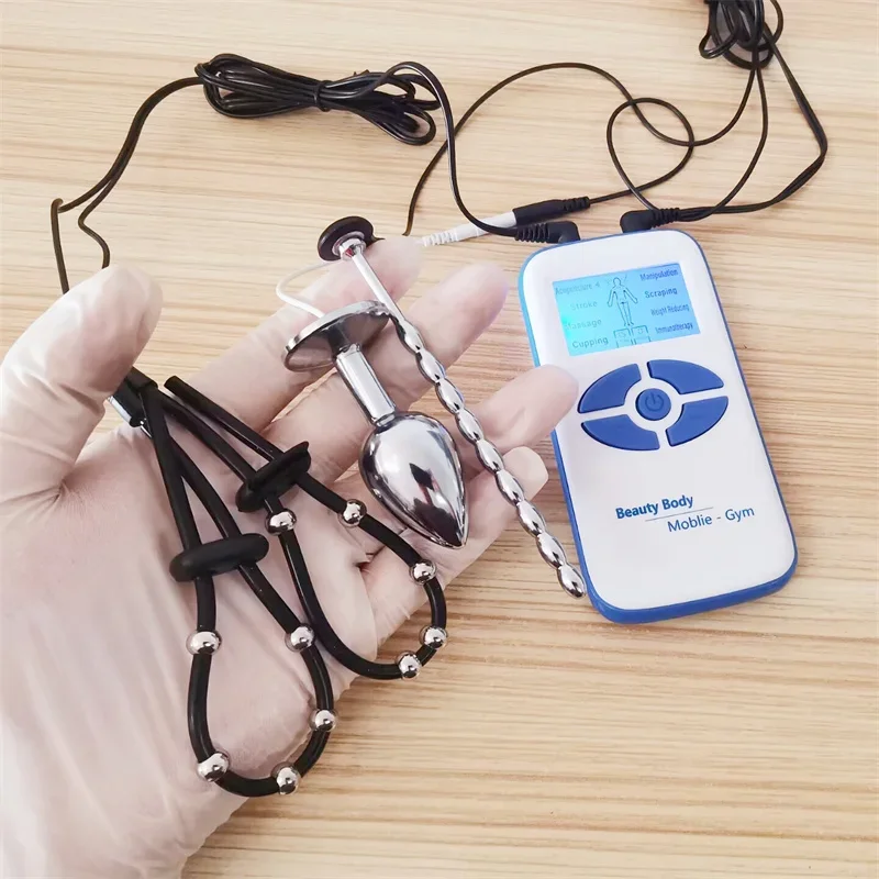 1 Set Urethral Dilator Sounding Metal Horse Eye Stick 8 Modes Electric Shock Silicone Penis Rings Anal Plug Sex Toys for Men Gay