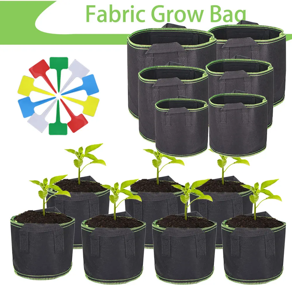 

5PCS Black Felt Plant Grow Bags W/ Handle Fabric Growing Pots for Flowe Strawberry Vegetable Tomato Potato Gardening Grow Tool