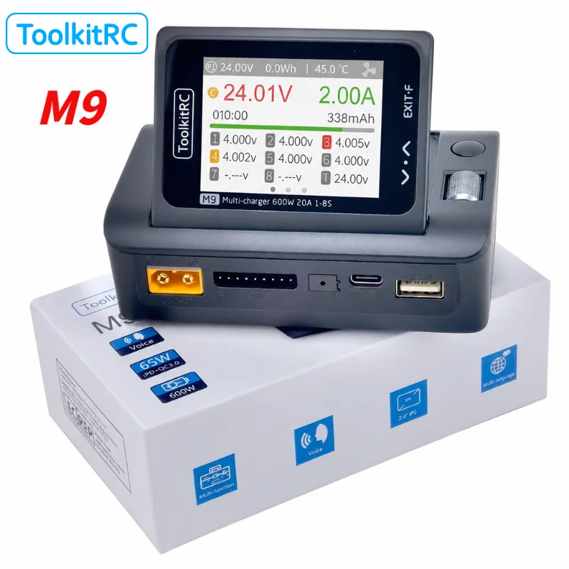 ToolkitRC M9 600 Вт, 20 А, умное зарядное устройство постоянного тока с функцией аудио для батареи Lipo LiFe 1-8S, RC FPV Drone Car, быстрая зарядка