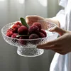 Hammered Pattern Glass round Exquisite Fruit Plate High-Grade Japanese Snacks Tray Minimalist Creative High-Legged Tea Plate 2