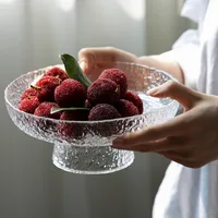 Hammered Pattern Glass round Exquisite Fruit Plate High-Grade Japanese Snacks Tray Minimalist Creative High-Legged Tea Plate 2