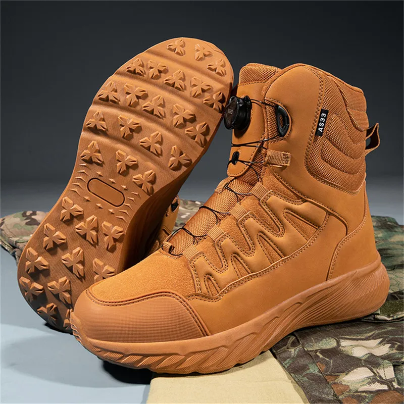 

High Quality Leather Orange Tactical Boots Men Platform Knob Men's Military Boots Non-slip High Top Outdoor Sneakers for Man