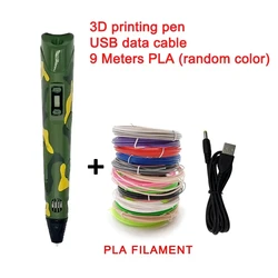 Enhanced Electronic 3D Printing Pen with PLA Filament - High - Temperature Graffiti Tool and Intelligent Creative Toy for Christmas and Birthday Gifts (Green 9M PLA)