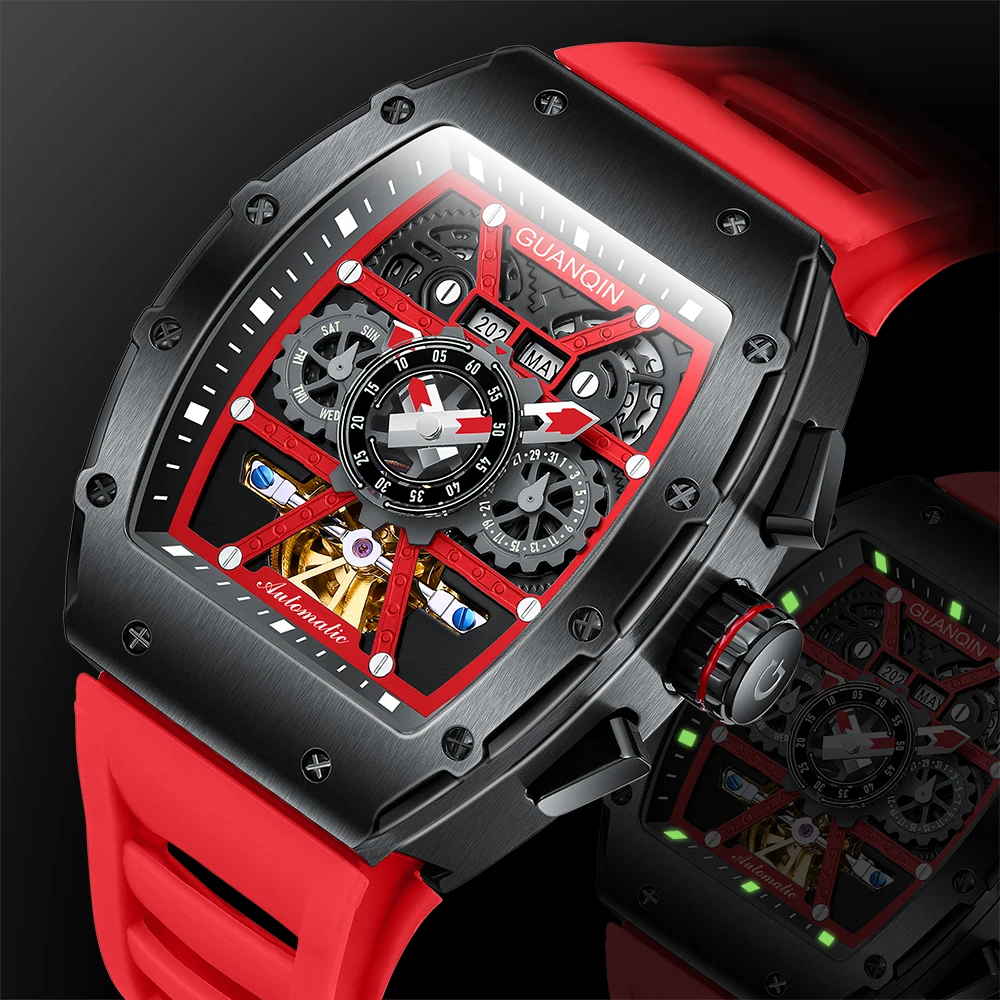 GUANQIN Fashion Business Mens Watch Automatic Mechanical Automatic Watch Bracelet Accessories Stainless Steel Waterproof Clock